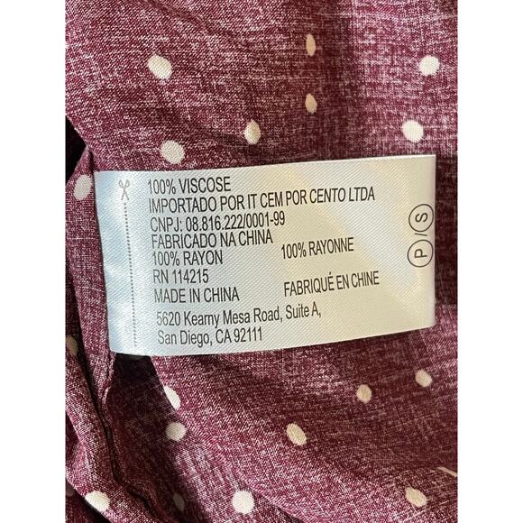 NWT Vix Paula Womens CoverUp Dress Burgundy SP Polka Dot Hermanny Cut Front Tie - Picture 6 of 16